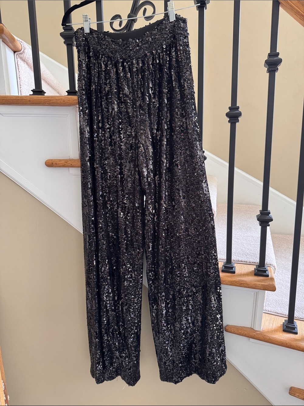 Ramy Brook Black Sequin Wide-Leg Pants